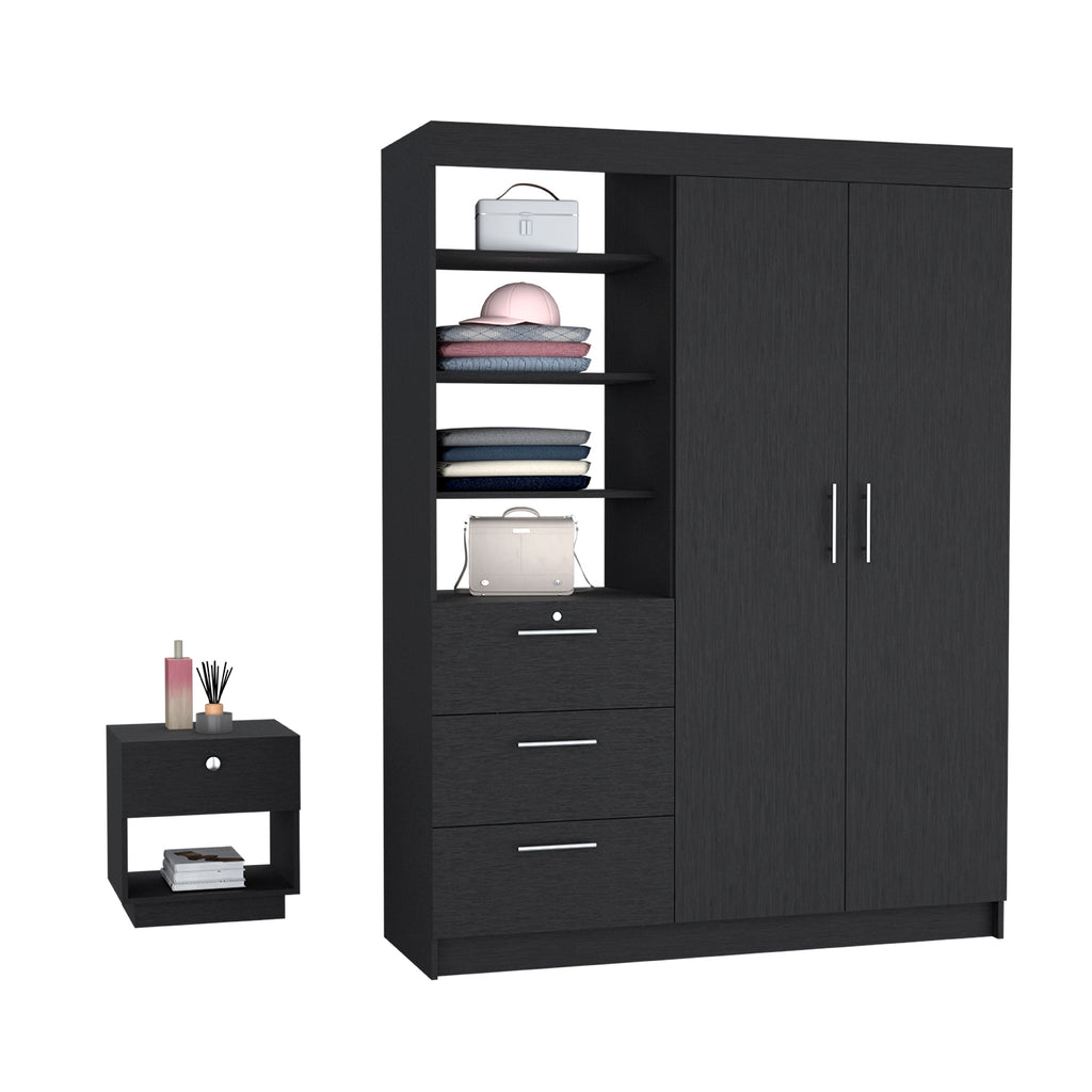 Peyton 2 Piece Bedroom Set, Armoire + Nightstand, Black - Grand Goldman Shop