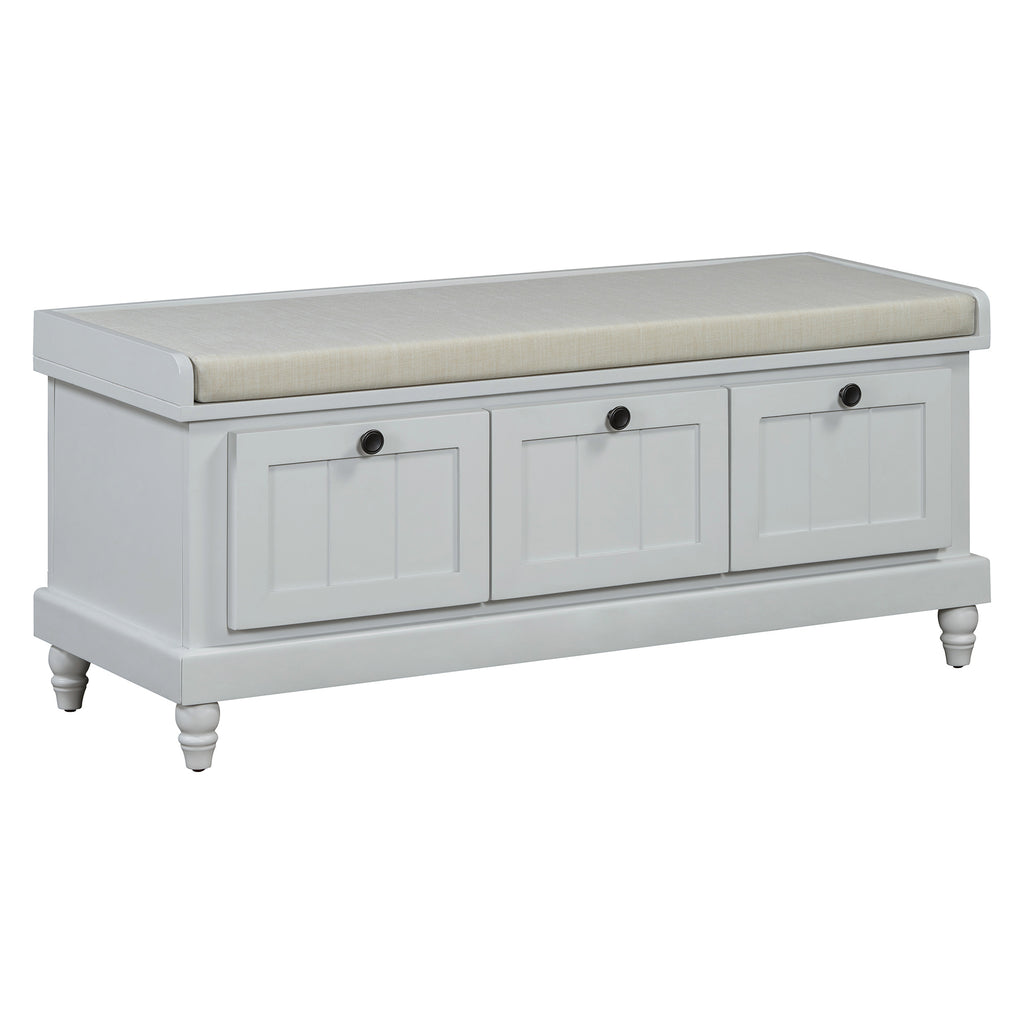 TREXM Classic Shoe Bench with Cushion and Three Drawers, Fluted Entryway Bench with Storage for Living Room, Entryway, and Hallways (Light Gray, OLD SKU: N715P207812E ) - Grand Goldman Shop