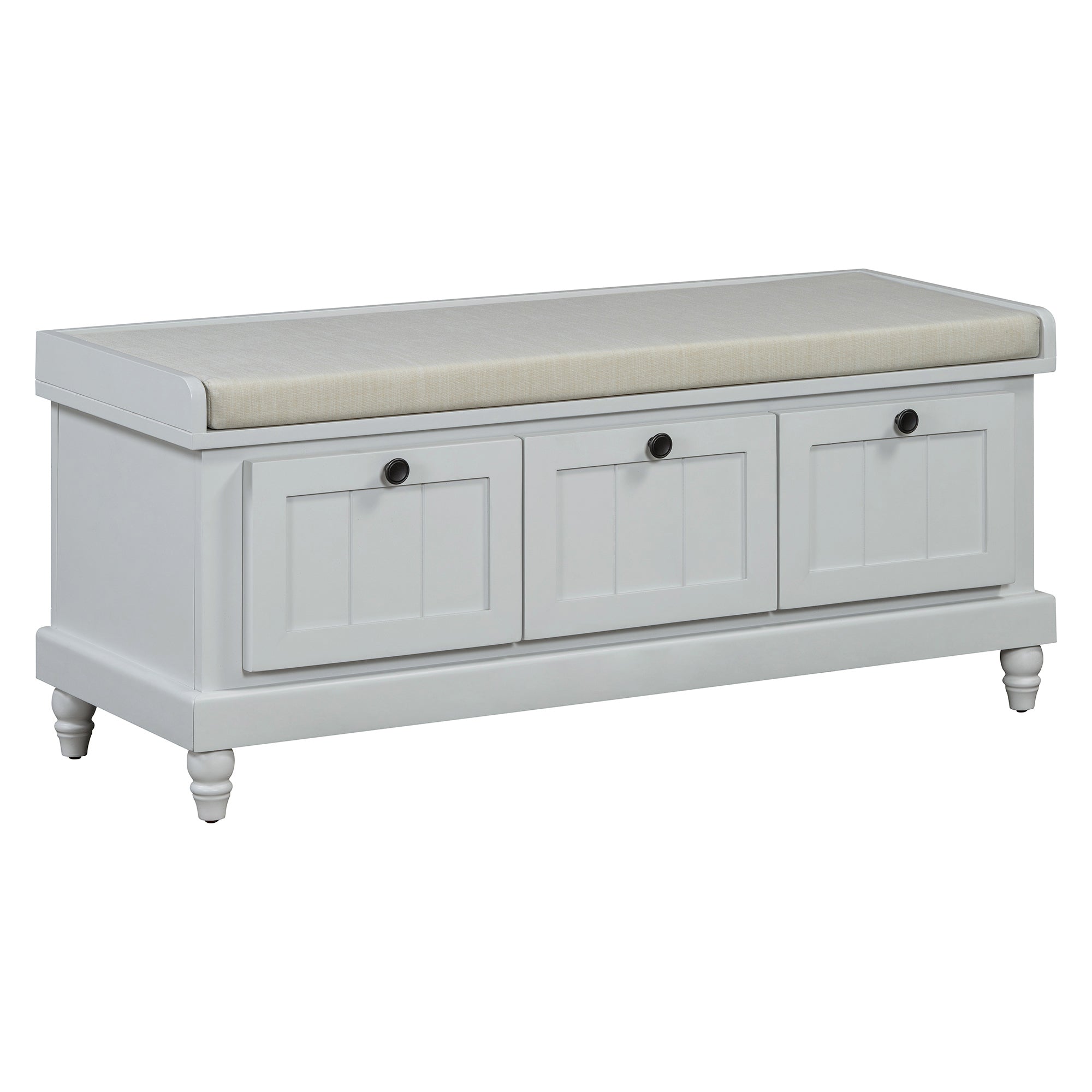 TREXM Classic Shoe Bench with Cushion and Three Drawers, Fluted Entryway Bench with Storage for Living Room, Entryway, and Hallways (Light Gray, OLD SKU: N715P207812E ) - Grand Goldman Shop