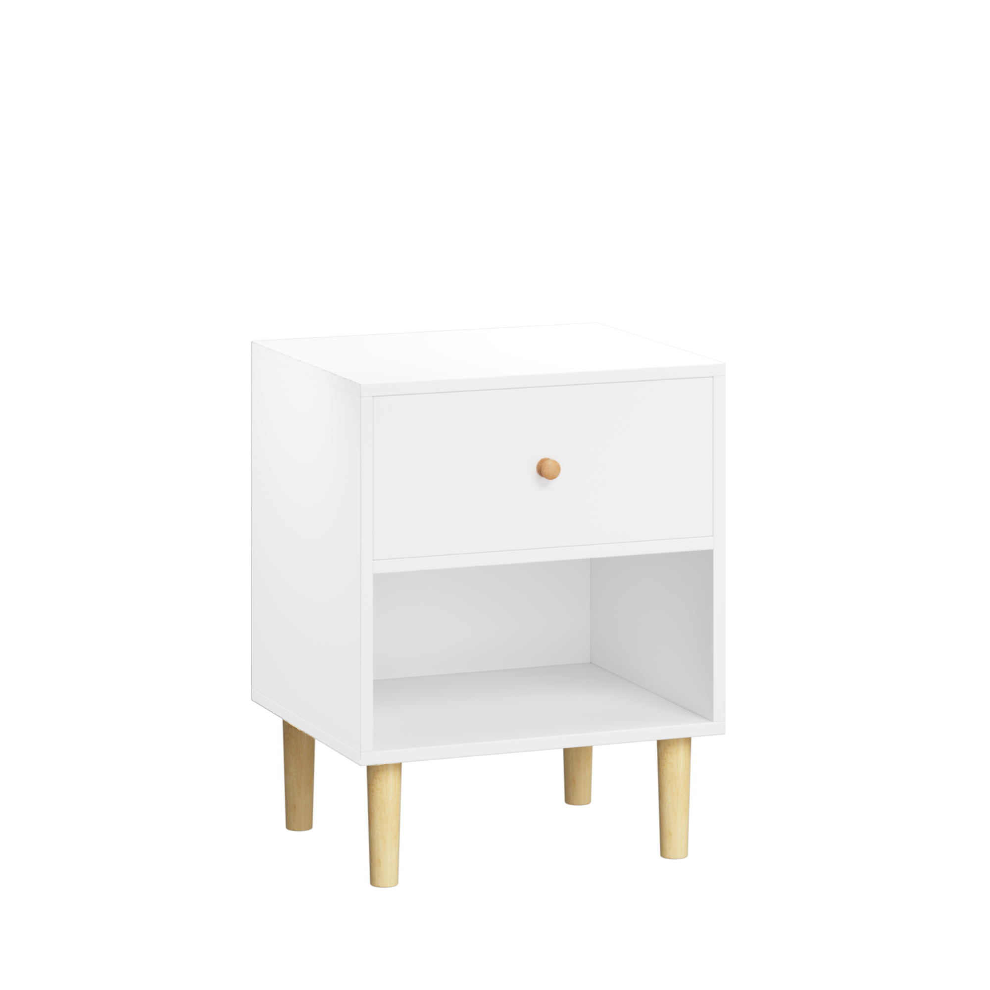 23.22''H White MDF Wooden Nightstand with One Drawer and One Shelf for Kids and Adults - Grand Goldman Shop
