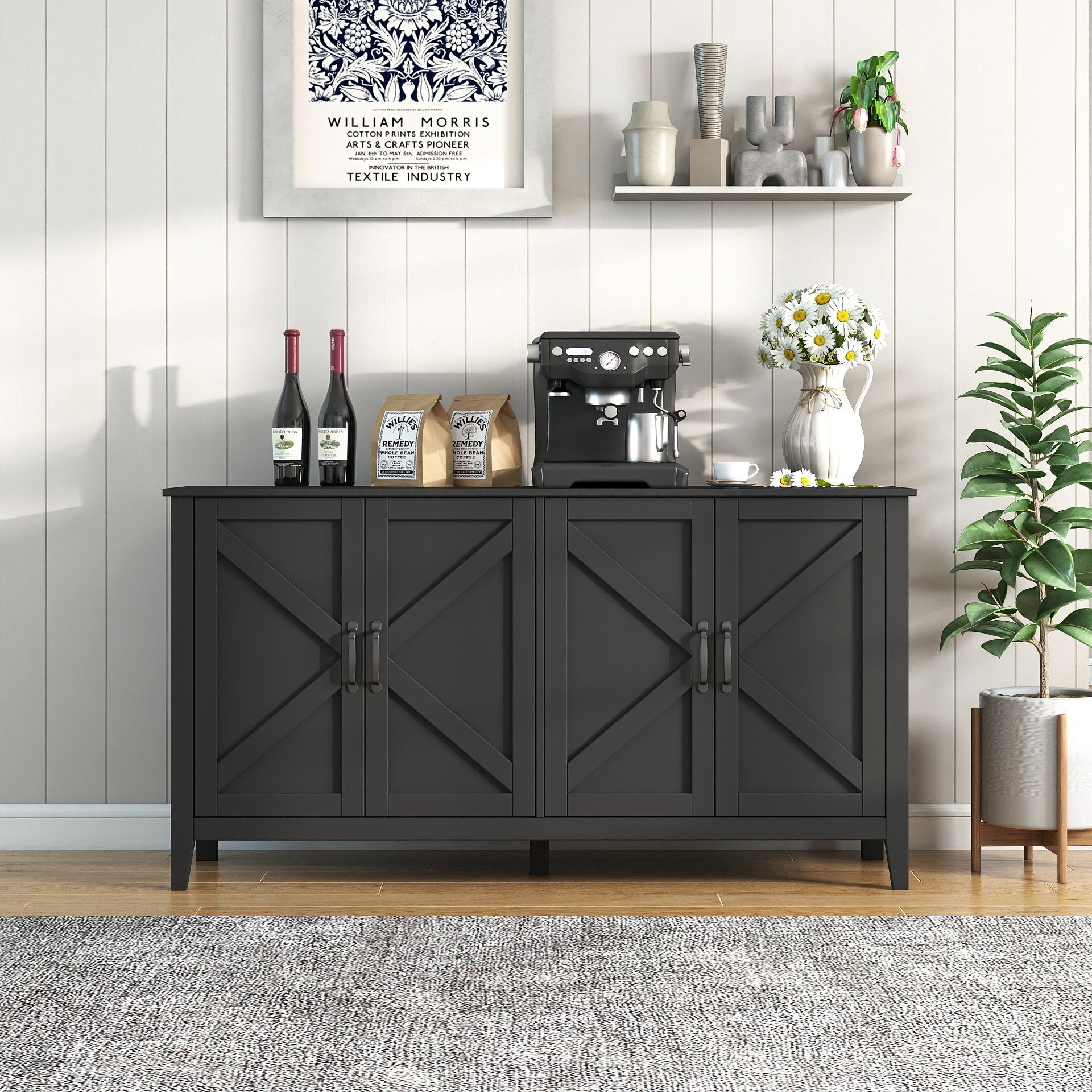 Cabinet with 4 Doors and 4 open shelgves,Freestanding Sideboard Storage Cabinet Entryway Floor Cabinet for Living Room Office Bedroom - Grand Goldman Shop