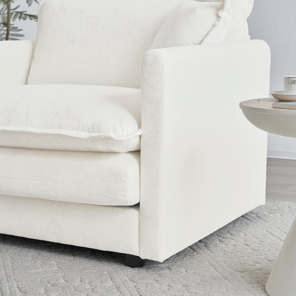 Comfy Deep Single Seat Sofa Upholstered Reading Armchair Living Room Chair White Chenille Fabric , 1 Toss Pillow - Grand Goldman Shop