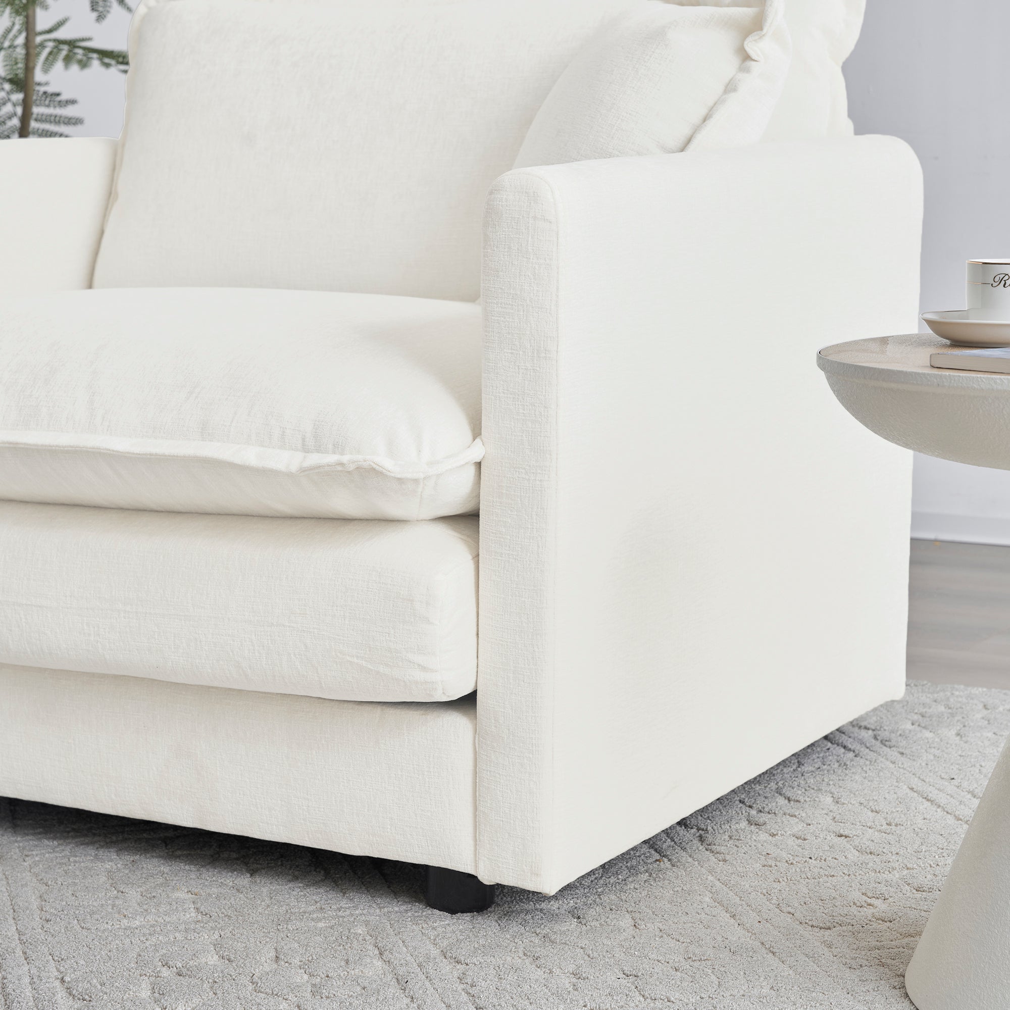 Comfy Deep Single Seat Sofa Upholstered Reading Armchair Living Room Chair White Chenille Fabric , 1 Toss Pillow - Grand Goldman Shop