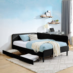 Black Velvet Upholstered Platform Bed Frame with 2 Storage Drawers and Adjustable Sofa Bed, Full Size - Grand Goldman Shop