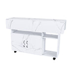 Multi-Functional Folding Table with Storage Shelves and Wheels, 47 Inch White MDF Compact Desk for Kitchen, Dorm, or Office - Grand Goldman Shop