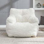 Ivory White Soft Teddy Fabric Tufted Foam Bean Bag Chair with Memory Sponge - Grand Goldman Shop