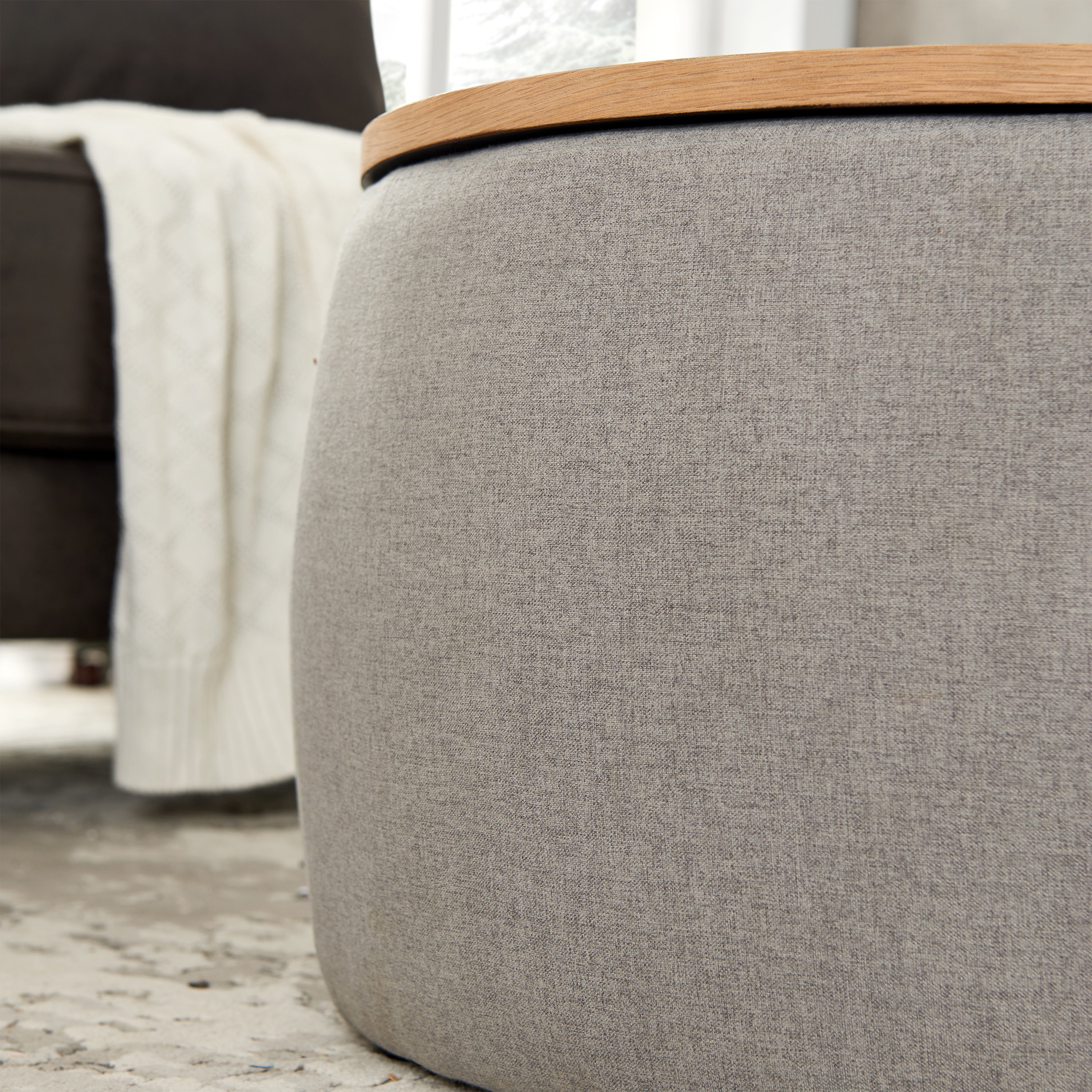 Round Storage Ottoman, 2 in 1 Function, Work as End table and Ottoman,  Grey (25.5'x25.5'x14.5') - Grand Goldman Shop