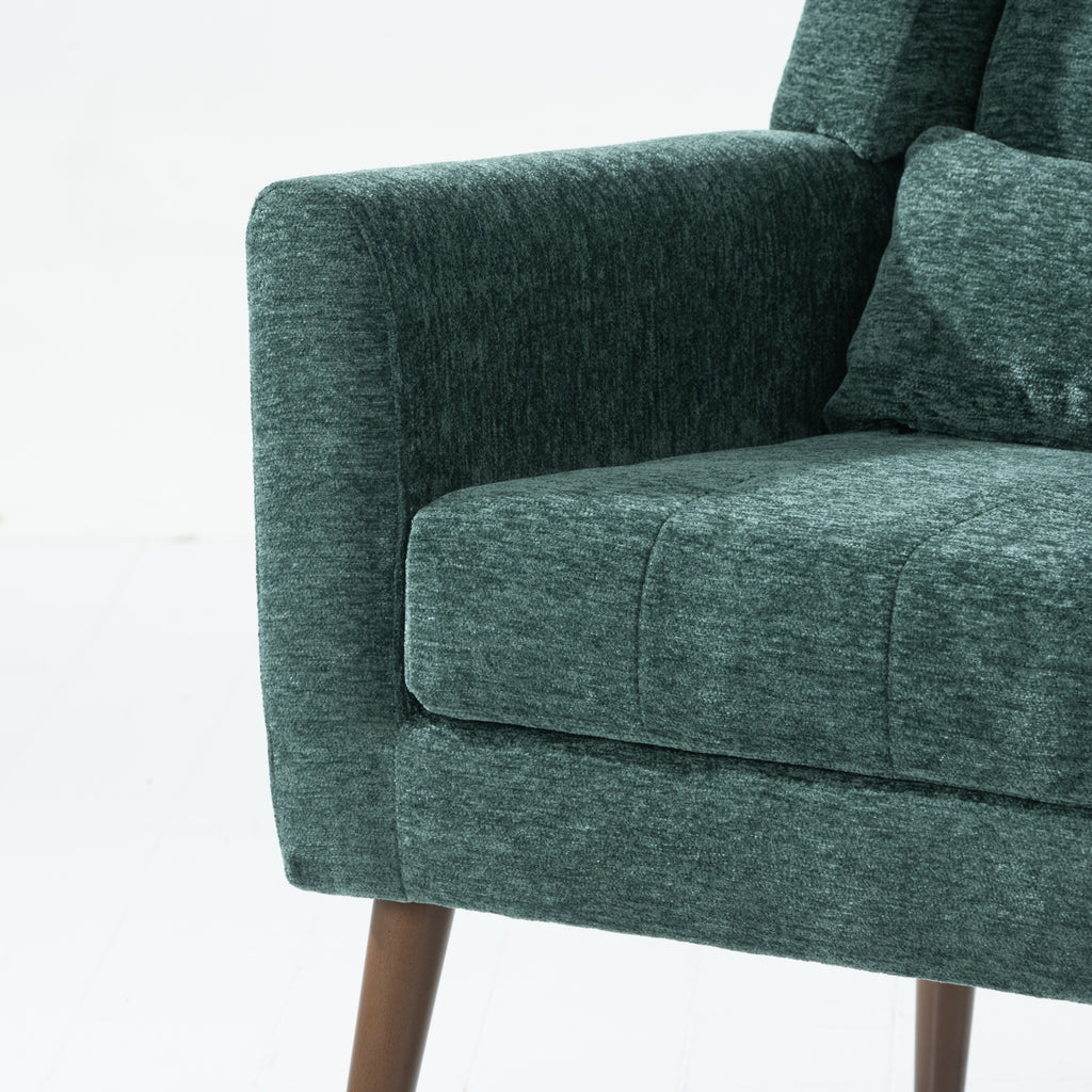 Modern Accent Chair,Chenille Arm Chairs for Living Room,Upholstered Mordern Armchair,Comfy Soft Padded Lounge Chair in Small Space, Bedroom, w/Pillow, Solid Wood Leg (Blackish Green) - Grand Goldman Shop