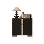Elegant Nightstand with Metal Foot, Mirrored Bedside Table with 2 Drawers for Bedroom, Living Room, Black - Grand Goldman Shop