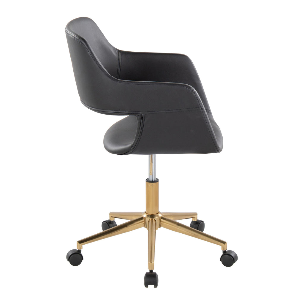 Contemporary Task Chair in Gold Metal and Black Faux Leather | Premium Home Decor - Grand Goldman