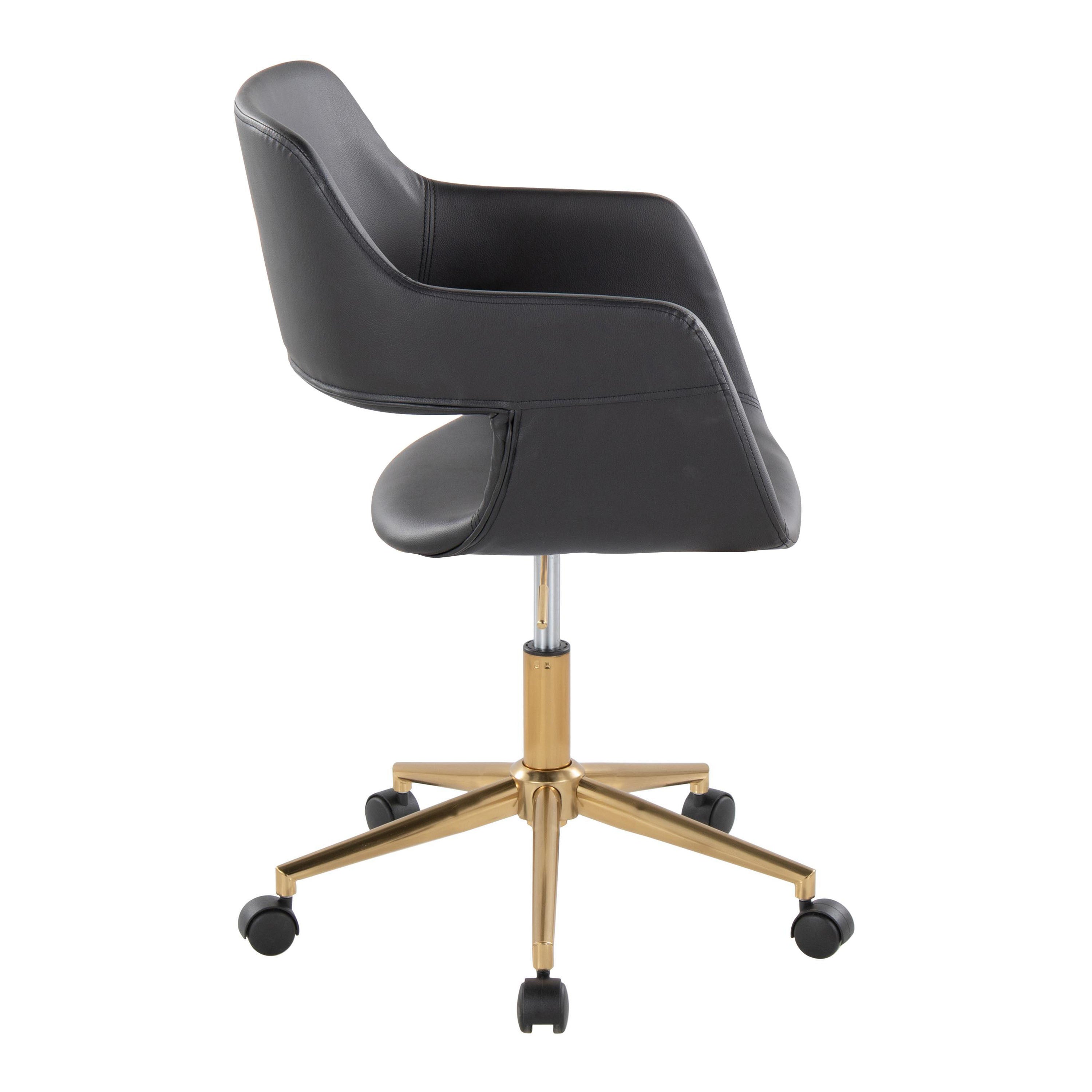 Contemporary Task Chair in Gold Metal and Black Faux Leather | Premium Home Decor - Grand Goldman