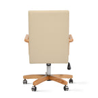 Dumont Modern Farmhouse High Back Executive Home Office Chair, Neutral Cream Beige Leather & Natural Wood - Grand Goldman