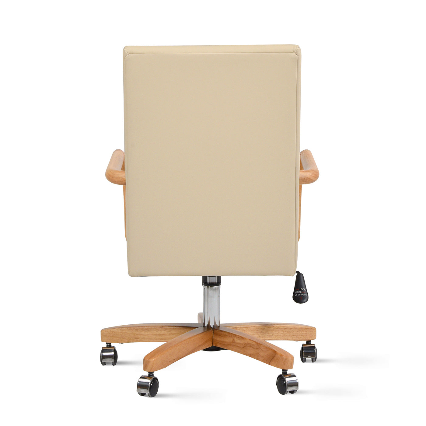 Dumont Modern Farmhouse High Back Executive Home Office Chair, Neutral Cream Beige Leather & Natural Wood - Grand Goldman