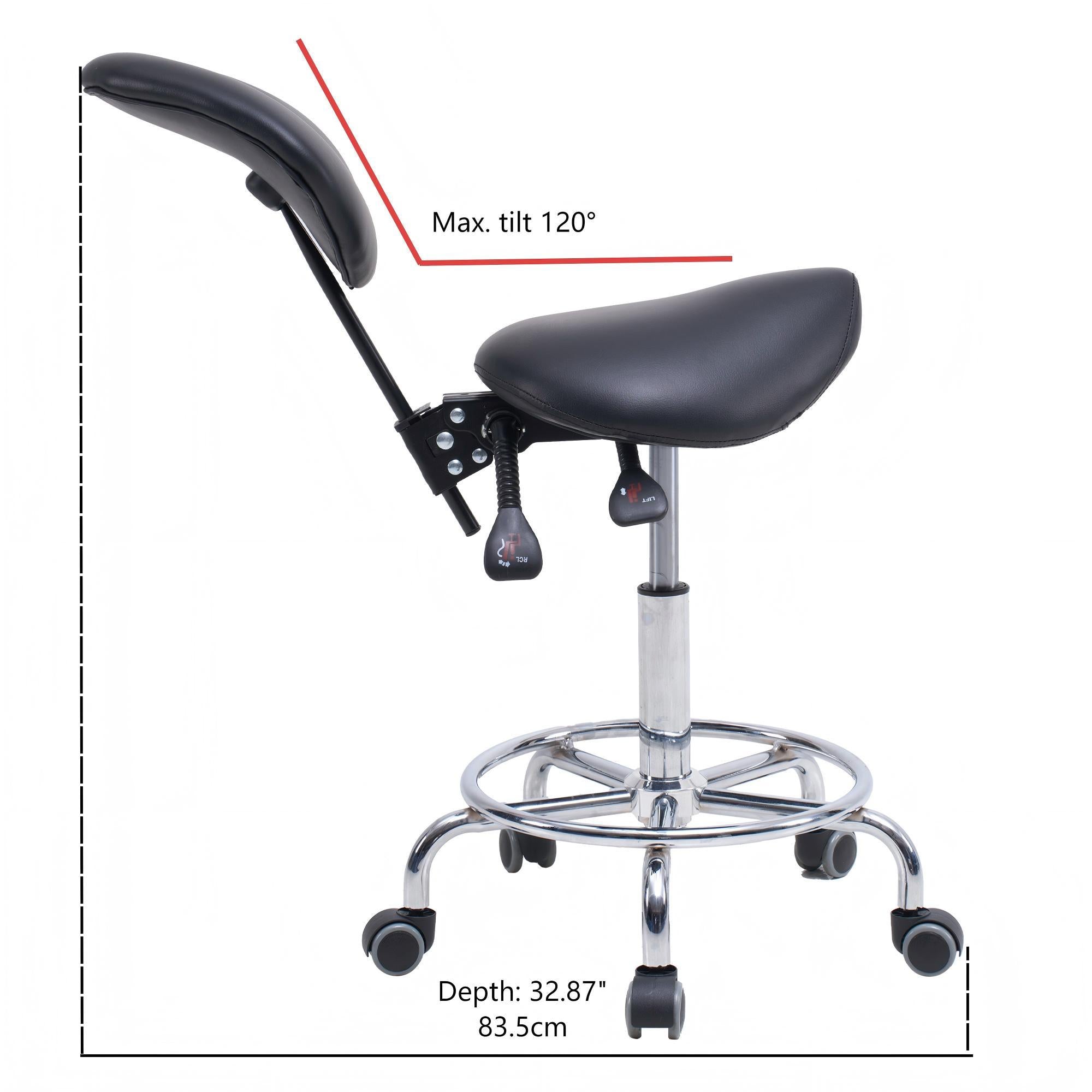 Saddle Stool Chair with Backrest Swivel Hydraulic Ergonomic Tilt Seat Chair with Wheels Footrest for Medical Hospital Clinic 
