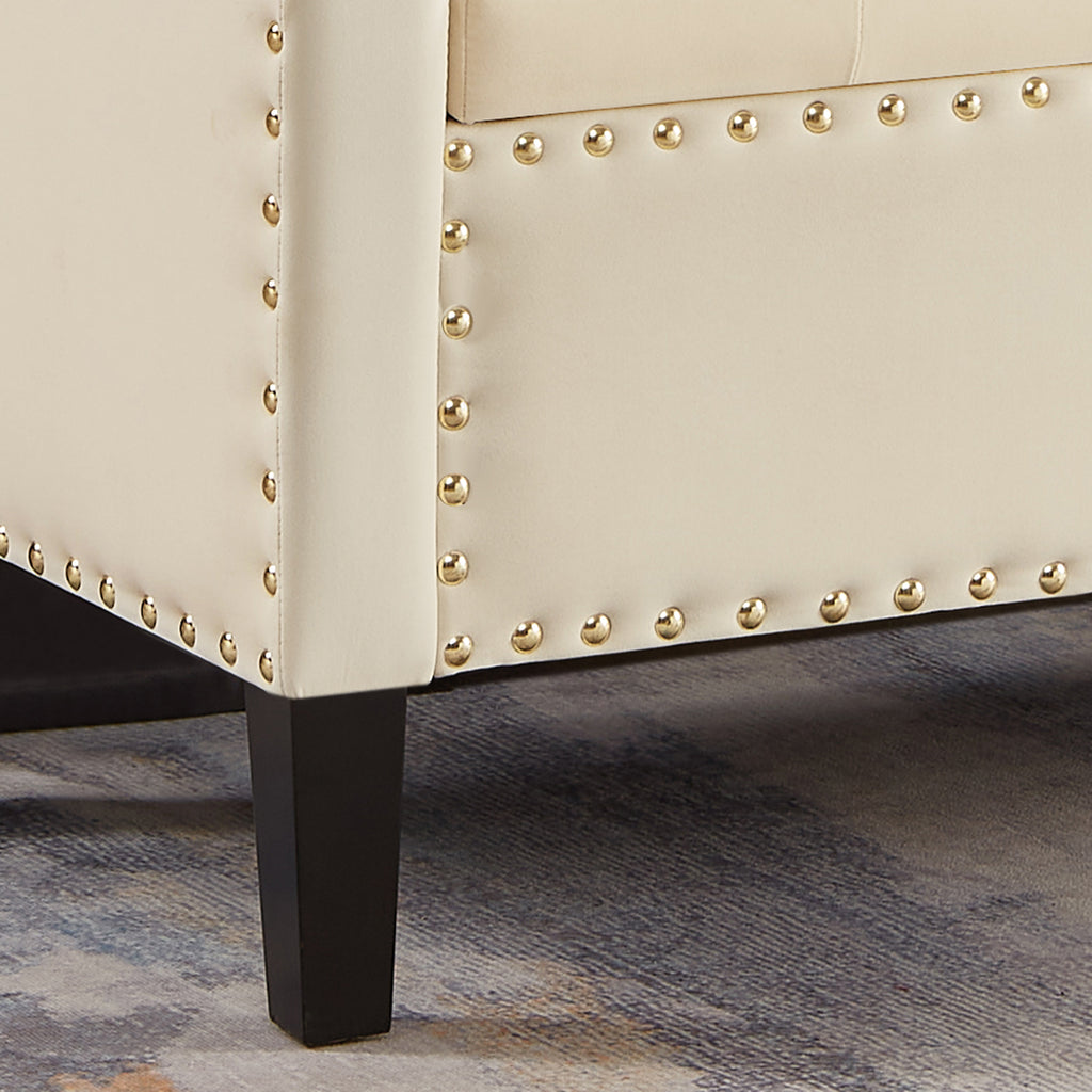 Upholstered Tufted Button Storage Bench with nails trim,Entryway Living Room Soft Padded Seat with Armrest,Bed Bench - Cream - Grand Goldman Shop