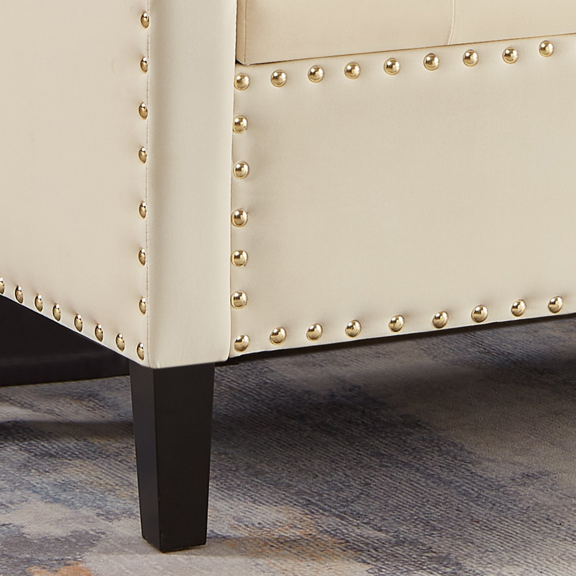 Upholstered Tufted Button Storage Bench with nails trim,Entryway Living Room Soft Padded Seat with Armrest,Bed Bench - Cream - Grand Goldman Shop