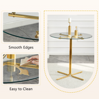 Round glass bar high table, 36 inch round bar table, tempered glass tabletop, sturdy gold chrome plated four column support, suitable for transparent round bar tables in small spaces, kitchens - Grand Goldman Shop