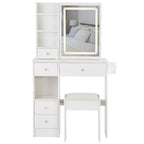 29.2' Small Size Drawer Desktop Vanity Table + Cushioned Stool, 2 AC+2 USB Power Station, Hair dryer bracket, Extra Large Touch Control Sliding LED Mirror, 3-color Switching, EPA, GCC, UL Certificate - Grand Goldman Shop