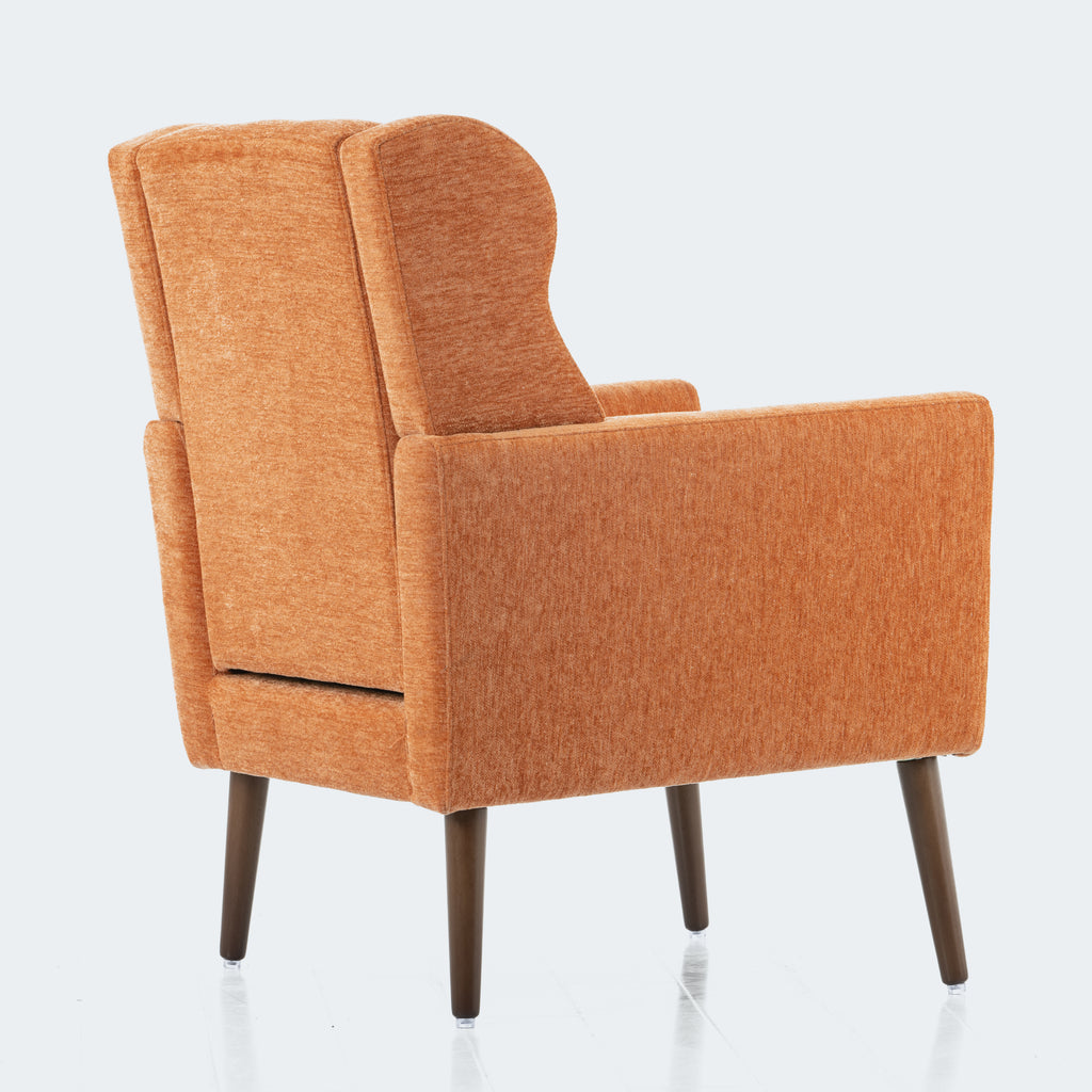 Modern Accent Chair,Chenille Arm Chairs for Living Room,Upholstered Mordern Armchair,Comfy Soft Padded Lounge Chair in Small Space, Bedroom, w/Pillow, Solid Wood Leg (Orange) - Grand Goldman Shop