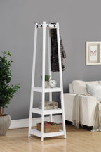 Vassen Coat Rack w/ 3-Tier Storage Shelves in White Finish - Grand Goldman Shop