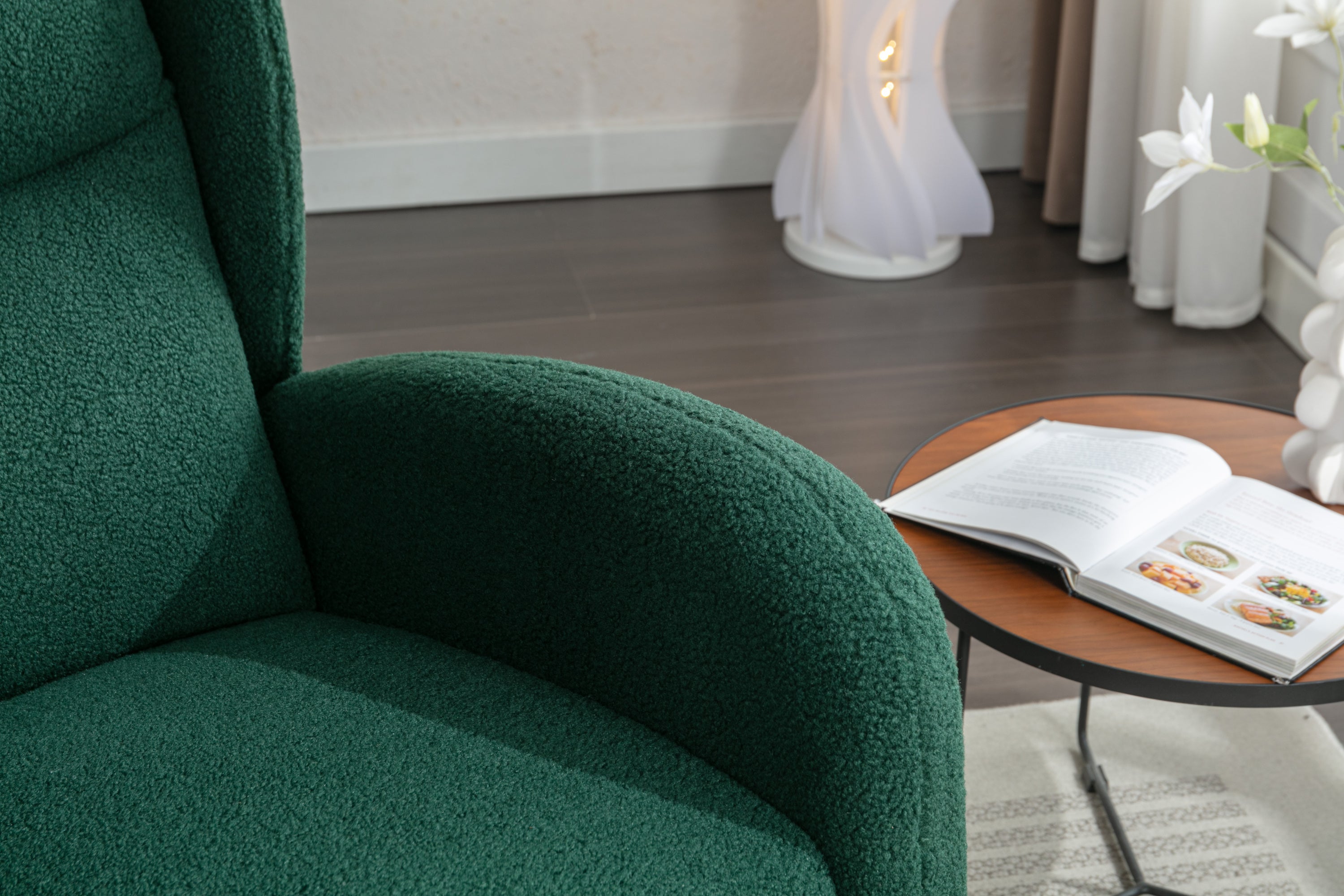 049-Teddy Fabric Rocking Chair With Packet Wood Legs,Green - Grand Goldman Shop