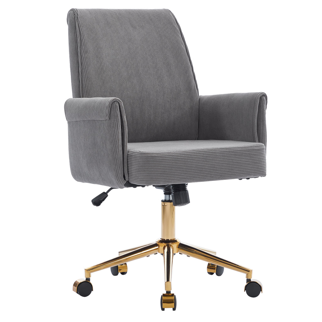 Ergonomic Mid-Back Office Chair with Striped Fabric in Gray, Corduroy Upholstery, Ideal for Work, Study, or Relaxation | Prem
