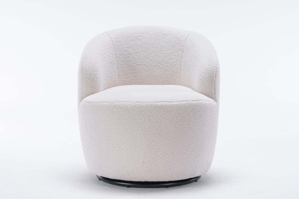 Teddy Fabric Swivel Accent Armchair Barrel Chair With Black Powder Coating Metal Ring,Ivory White - Grand Goldman Shop