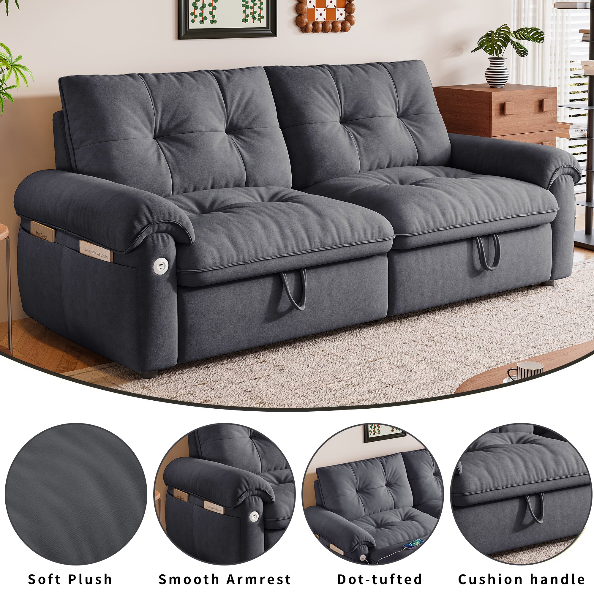 W3820S00027, a 77-inch convertible sofa bed, and a 2-in-1 piece suitable for both sitting and lying. Made of cloud-like fabric, it is applicable to living rooms, bedrooms and apart - Grand Goldman Shop