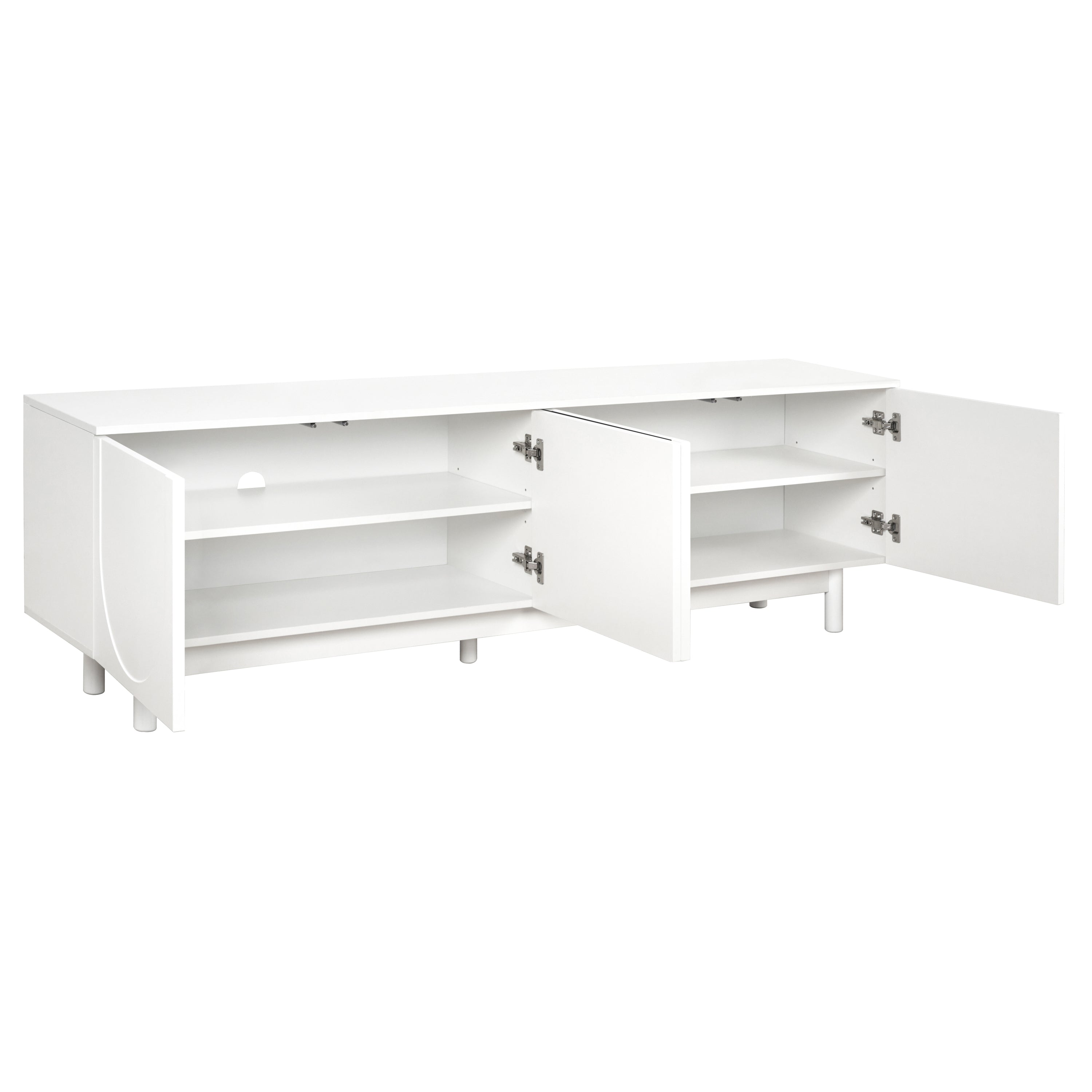ON-TREND Graceful TV Stand with Arch Cabinets for TVs Up to 78'', Minimalist Entertainment Center with Solid Wood Legs, Practical Media Console with Adjustable Shelves for Living Room, White - Grand Goldman Shop