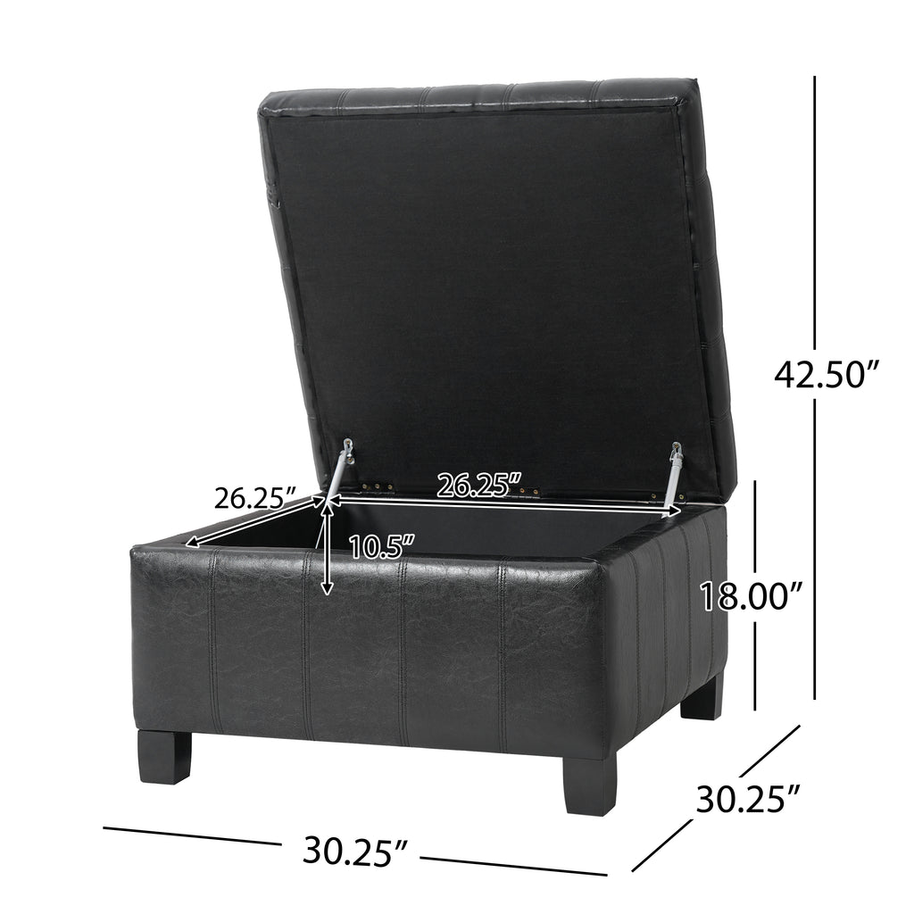 Black PU Storage Ottoman with Rubber Wood Legs, 30.25'' Square Tufted Indoor Ottoman with Lift-Top Storage for Living Room, Bedroom & Entryway,300lbs Weight Capacity - Grand Goldman Shop