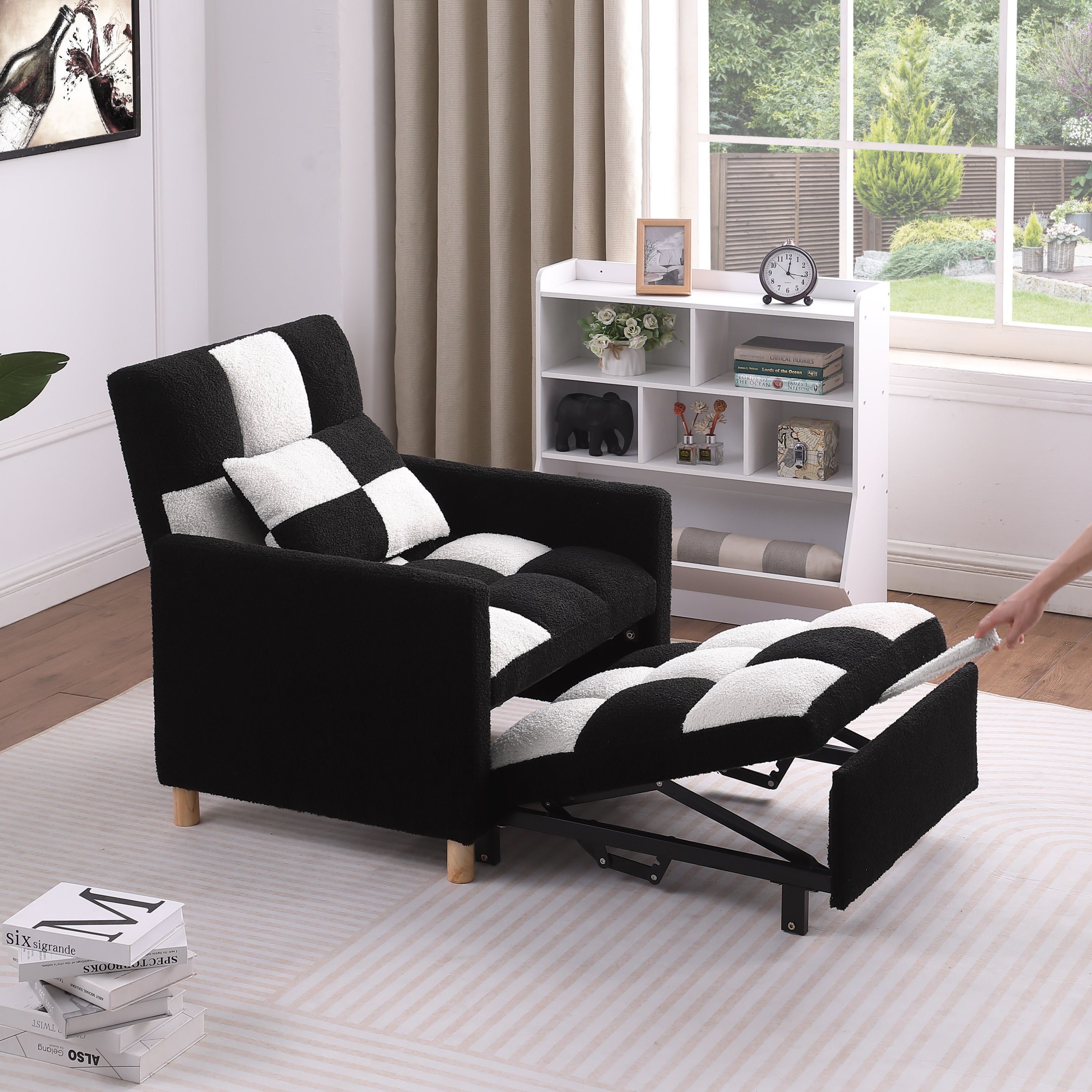 Convertible Sleeper Sofa Chair Bed, Adjustable Chair with Pillow, Multi-Functional Sleeper Chair with Soft Teddy Fabric for Living Room, Dorm, Apartment, Bedroom or Office - Grand Goldman Shop