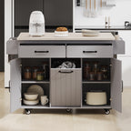 K&K Kitchen Island with Trash Can Storage Cabinet, Kitchen Cart with Drop Leaf, Spice Rack, Towel Rack and Drawer, Rolling Kitchen Island on Wheels with Adjustable Shelf, Grey - Grand Goldman Shop