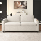 Beige Corduroy Sleeper Sofa Loveseat with Full Size Mattress, USB Ports, Cup Holders, Side Pockets, Phone Holder - Grand Goldman Shop