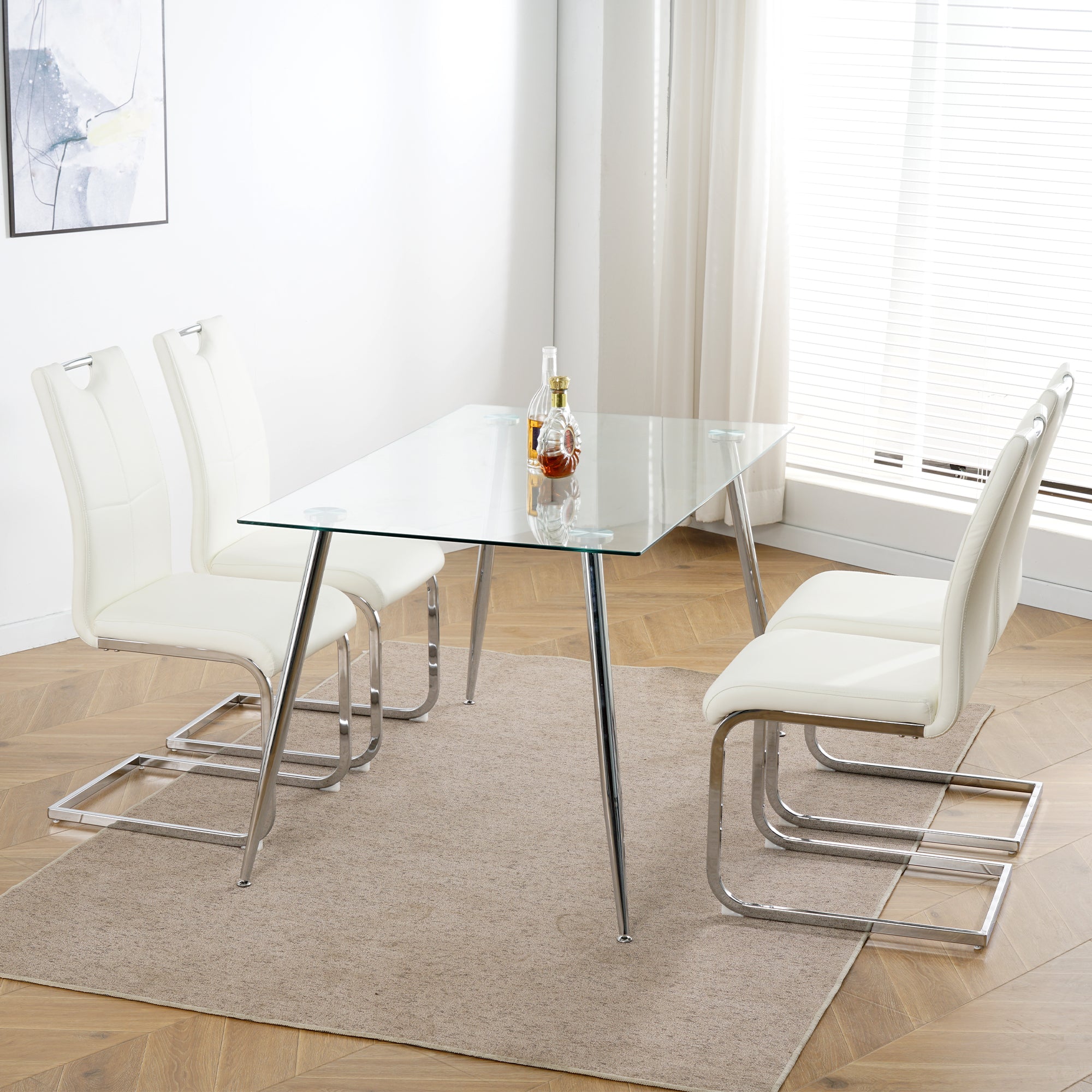 Modern Dining Chairs with Faux Leather Padded Seat Dining Living Room Chairs Upholstered Chair with Chrome Metal Legs Design for Kitchen, Living, Bedroom, Dining Room Side Chairs Set of 4 - Grand Goldman Shop
