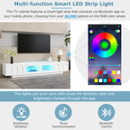 ON-TREND TV Stand with Fluted tempered Glass Doors for TVs Up to 95'', Functional Media Console with Arched Cabinet Doors, Entertainment Center with APP-Controlled LED Light for Living Room, White - Grand Goldman Shop