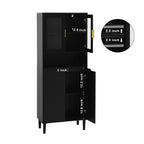 Tempered Glass Door Tall Storage Bookcase with adjustable board, 4 doors MDF painting finished cabinet, Black, Living room Bedroom storage - Grand Goldman Shop
