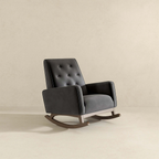 Elegant Style Demetrius Dark Grey Fabric Rocking Chair with Solid Wood Frame for Living Room and Nursery 36.6'H x 27.5'W x 39'D for Living Room Bedroom Reading - Grand Goldman Shop