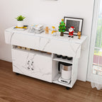 Multi-Functional Folding Table with Storage Shelves and Wheels, 47 Inch White MDF Compact Desk for Kitchen, Dorm, or Office - Grand Goldman Shop