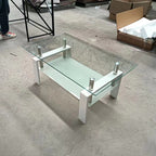 Luxury Modern Tempered Clear Glass Coffee Table with 2-Layers and Solid MDF Frame for Living Room - Grand Goldman Shop