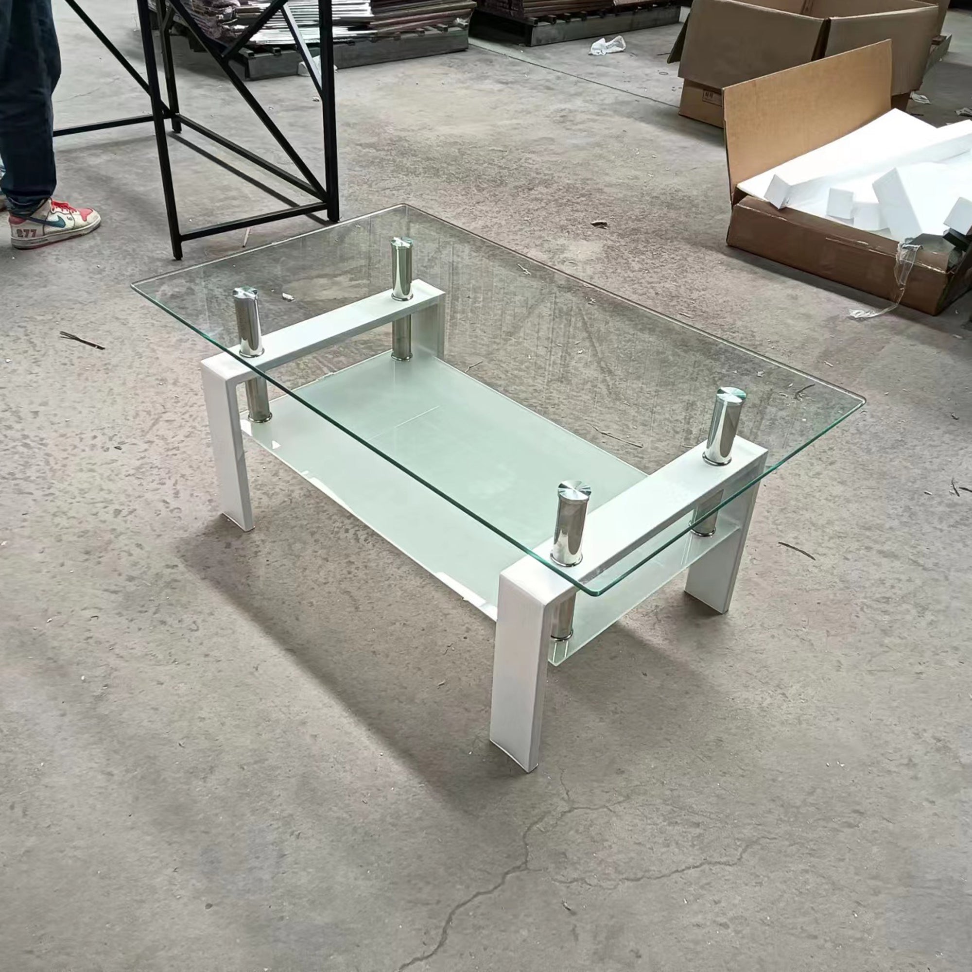 Luxury Modern Tempered Clear Glass Coffee Table with 2-Layers and Solid MDF Frame for Living Room - Grand Goldman Shop