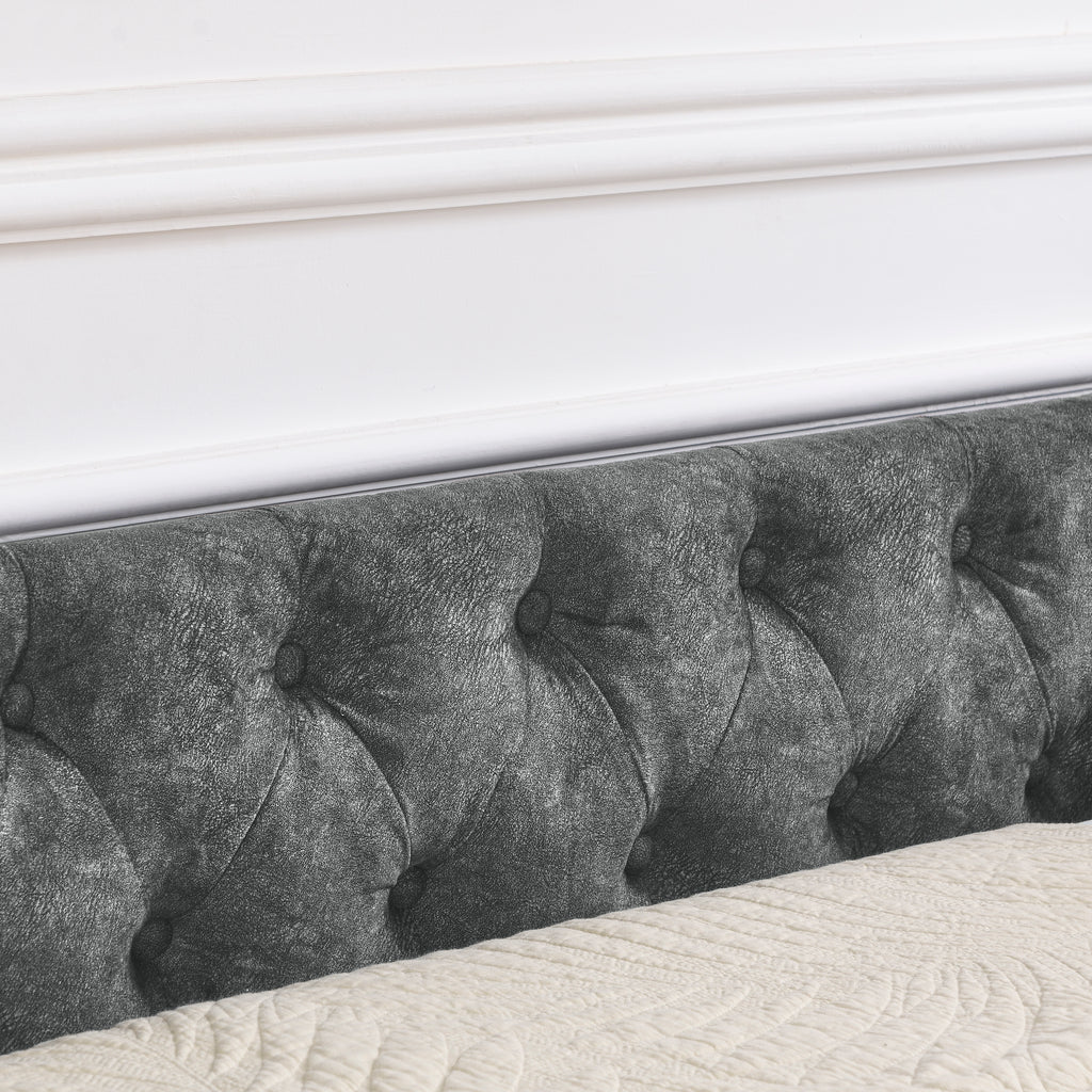 Mid-Century Grey Upholstered Tufted Daybed with Drawers and Copper Nail Trim, Queen Size (84.5'x63.5'x26.5') - Grand Goldman Shop