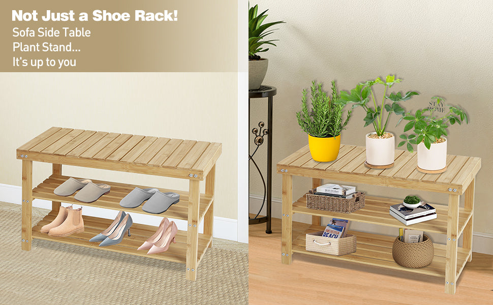 Hofitlead 27.5' Shoe Rack Solid Wood Shoe Bench, 3-Tier Shoe Organizer for Entryway Hallway(Light Brown) - Grand Goldman Shop