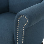 Elegant Navy Blue Fabric Club Chair with Nailhead Trim and Birch Wood Legs - Grand Goldman Shop