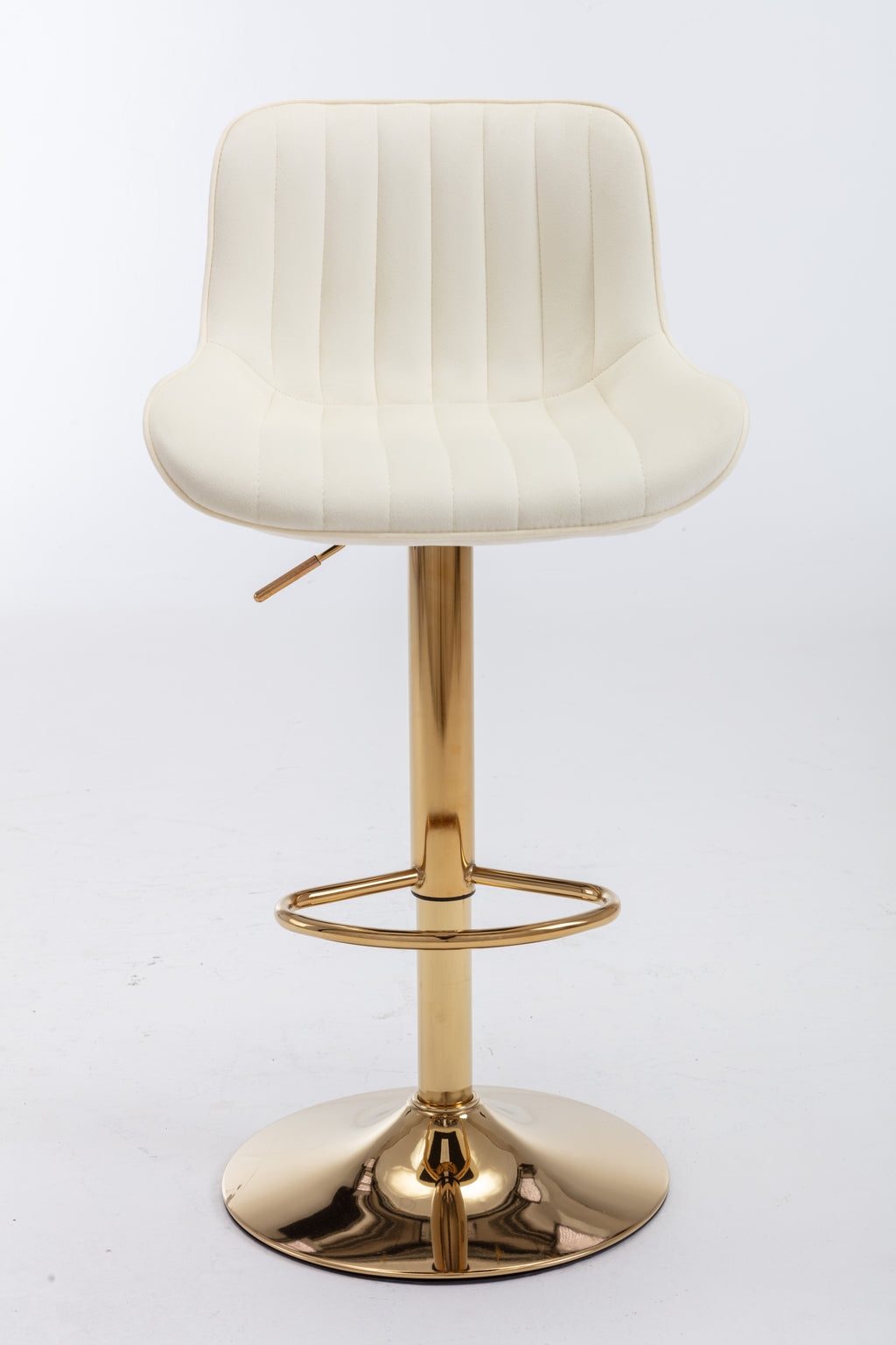 Chrome Footrest and Base Swivel Height Adjustable Mechanical Lifting Velvet + Golden Leg Simple Bar Stool,Set of 2,Ivory - Grand Goldman Shop
