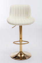 Chrome Footrest and Base Swivel Height Adjustable Mechanical Lifting Velvet + Golden Leg Simple Bar Stool,Set of 2,Ivory - Grand Goldman Shop
