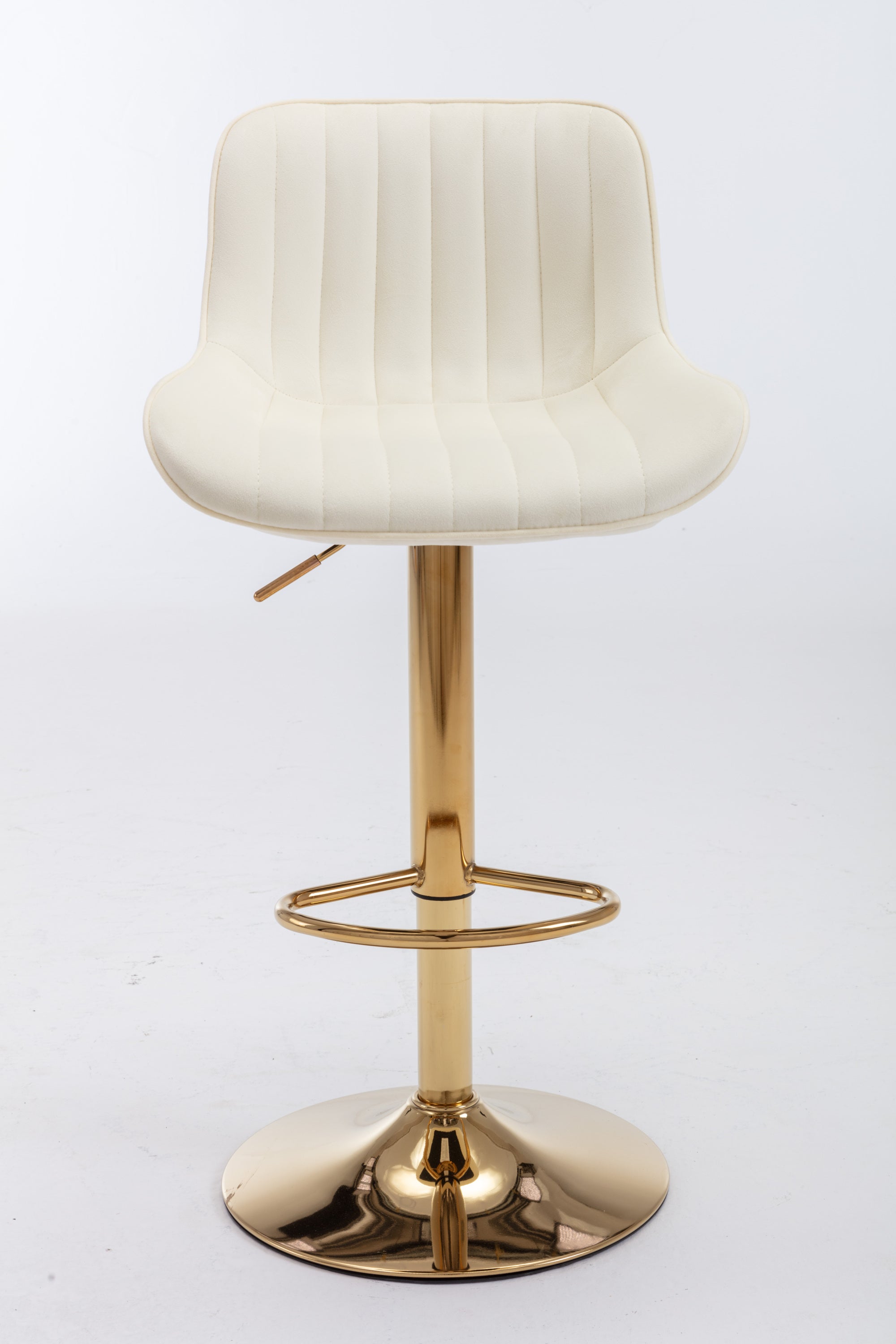 Chrome Footrest and Base Swivel Height Adjustable Mechanical Lifting Velvet + Golden Leg Simple Bar Stool,Set of 2,Ivory - Grand Goldman Shop