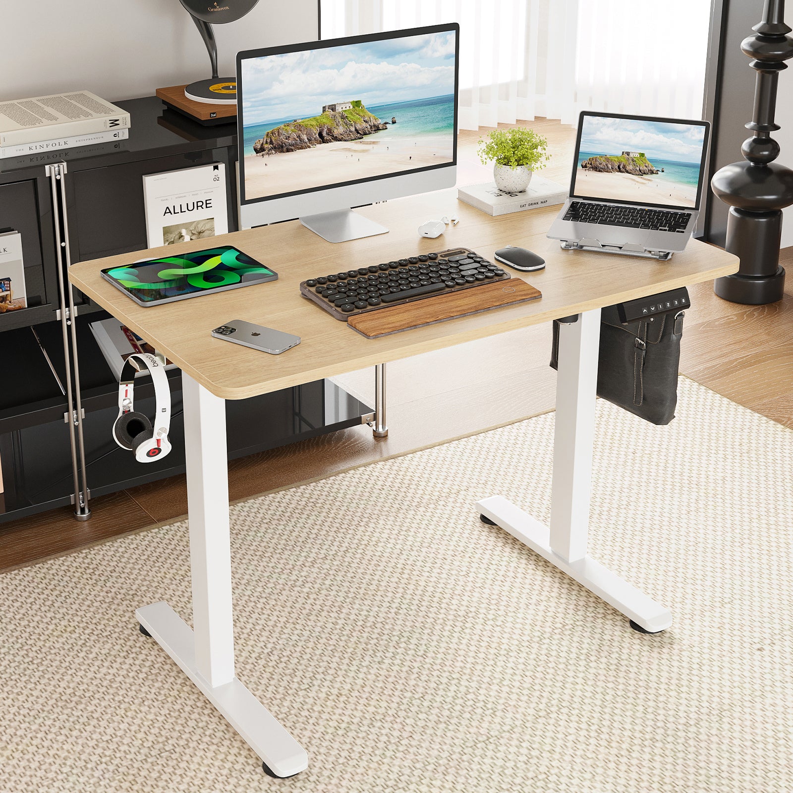 STARY Electric Standing Desk Adjustable Height Sit Stand Home Office Desk with Splice Board | Premium Home Decor - Grand Gold