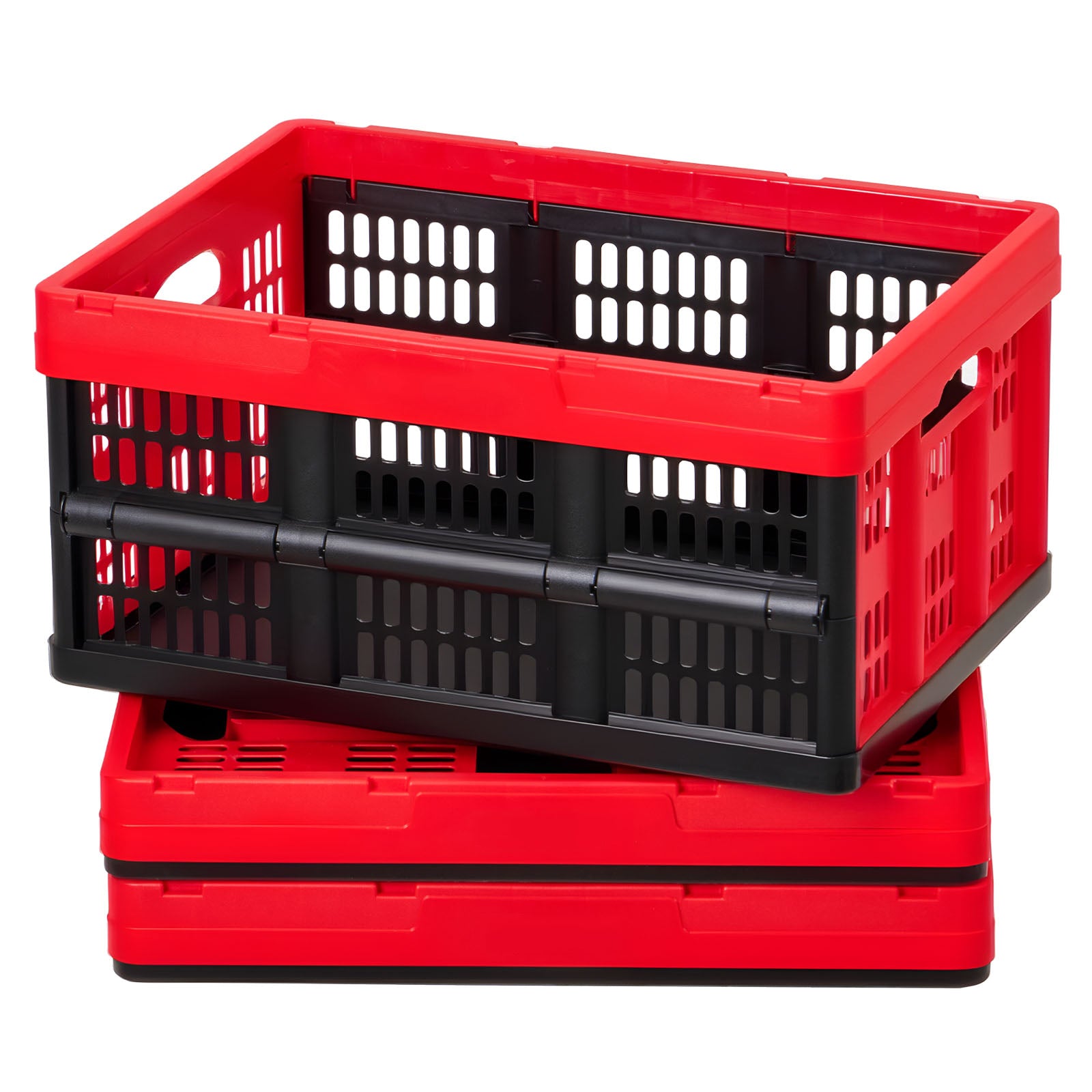 Plastic Collapsible Storage Bins, 32L 3 Packs, Stackable Folding Storage Crates with Handles, Holds 26 lbs Per Bin, Foldable Heavy Duty Containers, Space-Saving Baskets, for Home Organizing - Grand Goldman Shop