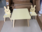 Kids Table and Chair Set with 2 Bunny Chairs, Children's Wooden Activity Table for Toddlers, Cute Animal Design Study Play Se