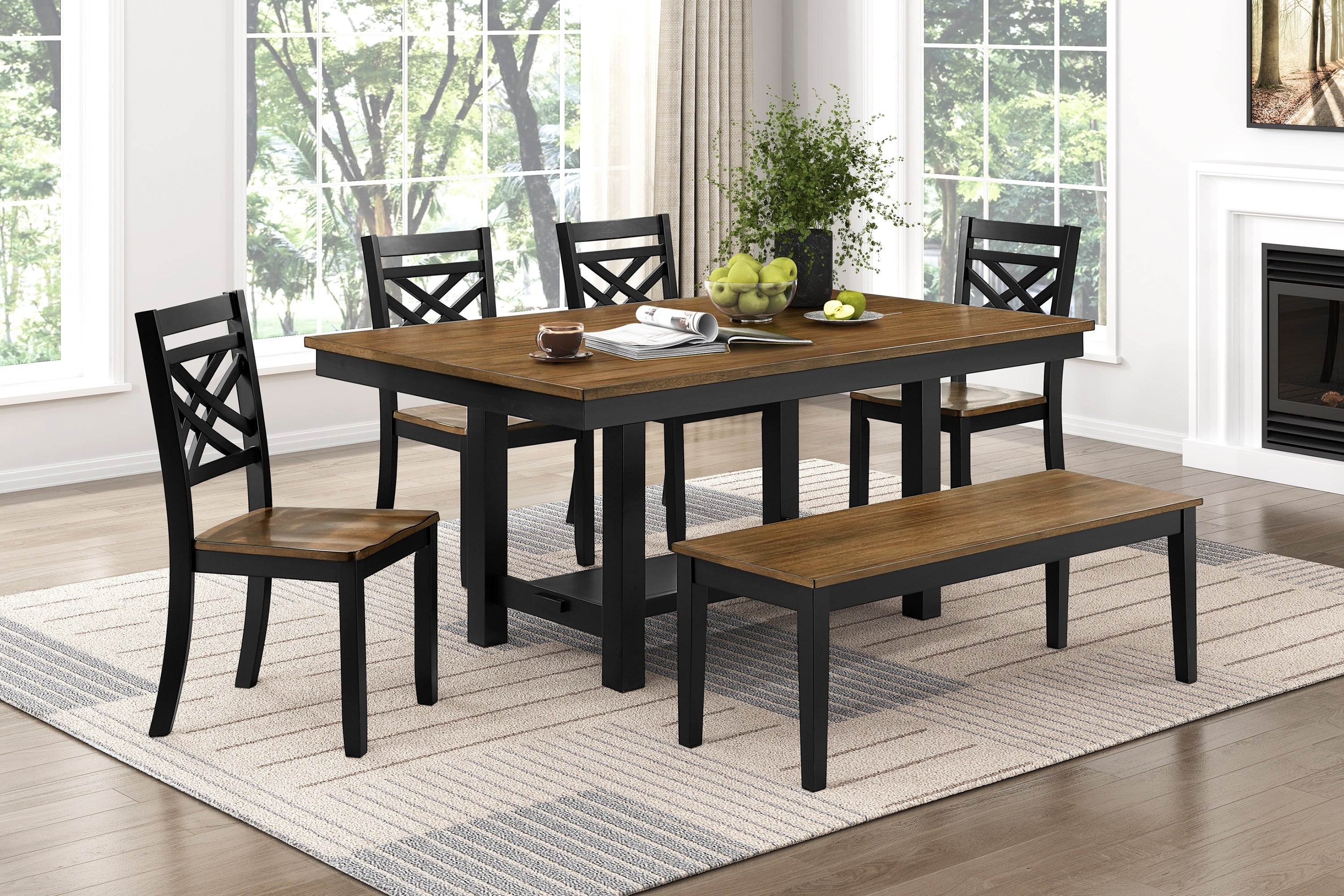 2-Tone Black Brown Finish Bench Modern Farmhouse Wooden Furniture 1pc - Grand Goldman Shop